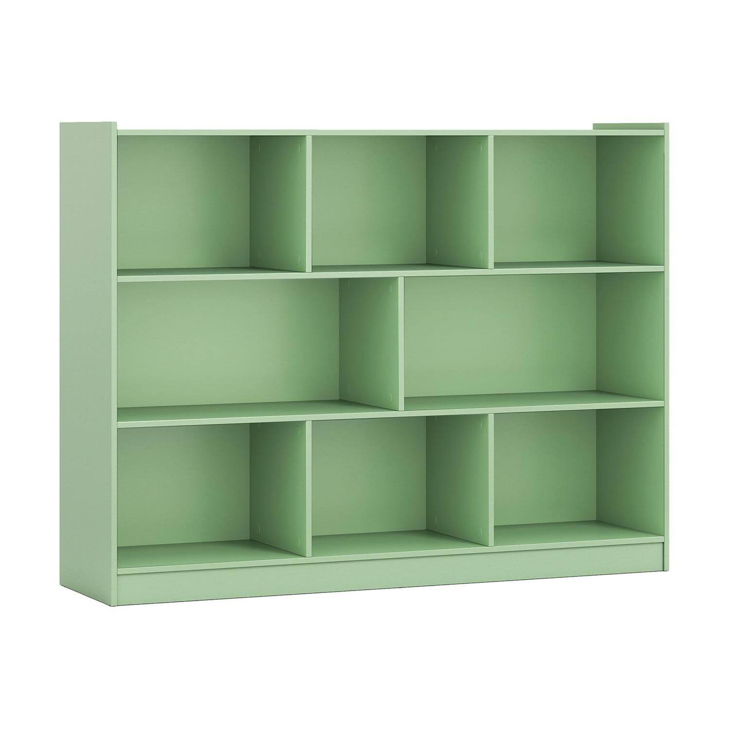 Front. Pefilos - 3-Tier Open Bookshelf - Robust Build Non-Skid Pads, 8-Cube Floor-Standing Storage Shelves, Home Organizing, Green - Green.
