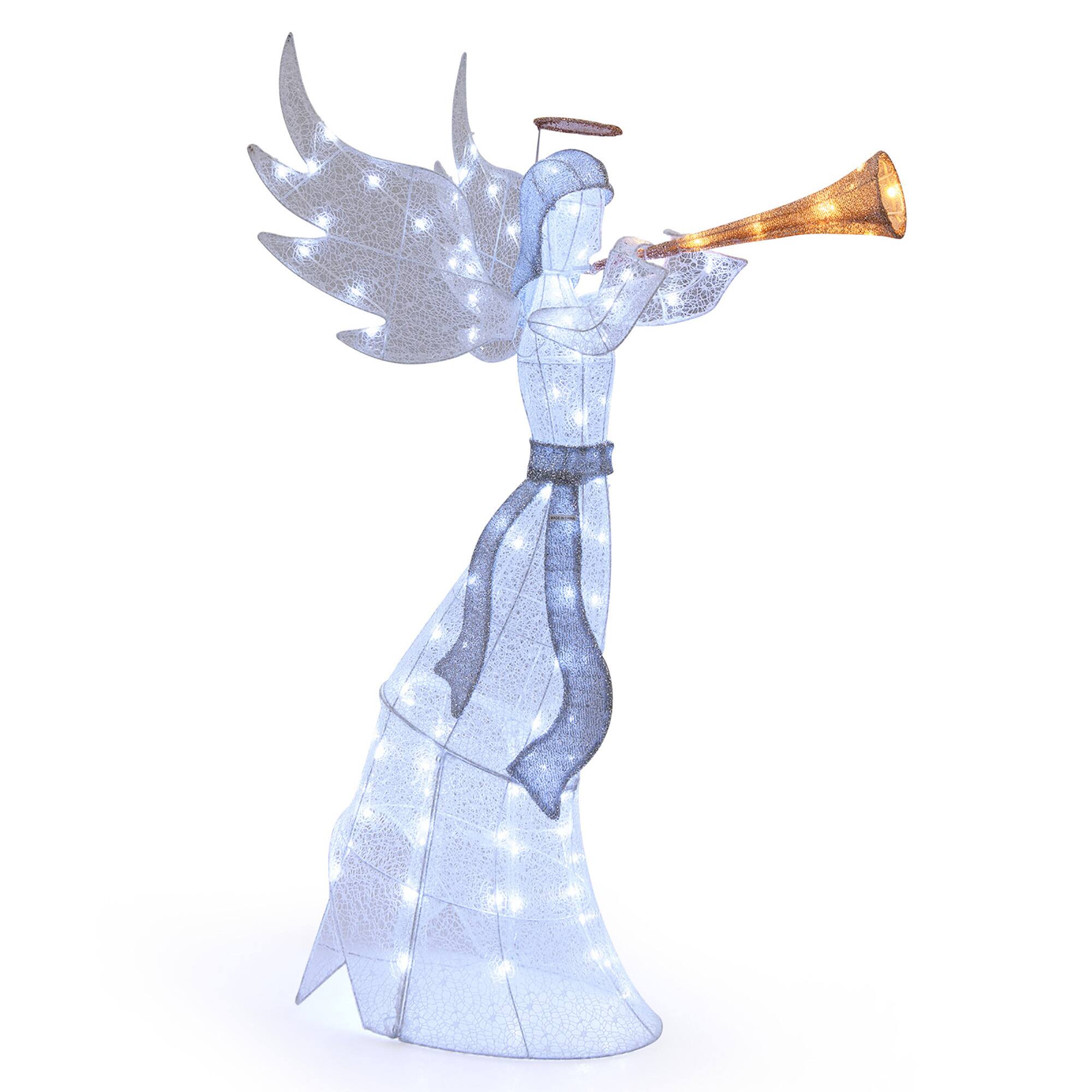 Alt View 9. Gymax - Gymax 5 FT Lighted Trumpeting Angel Light-up Christmas Angel w/ LED Lights Halo & Girdle - Warm White, Cold White.