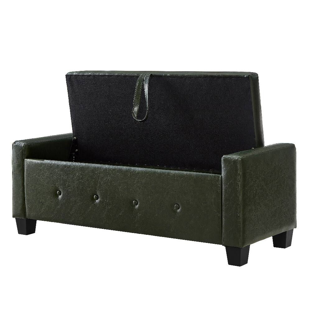 Alt View 10. Ropilly - Ropilly 48 Inch Dark Green Tufted Faux Leather Storage Ottoman Bench Entryway Shoe Bench - Dark Green.