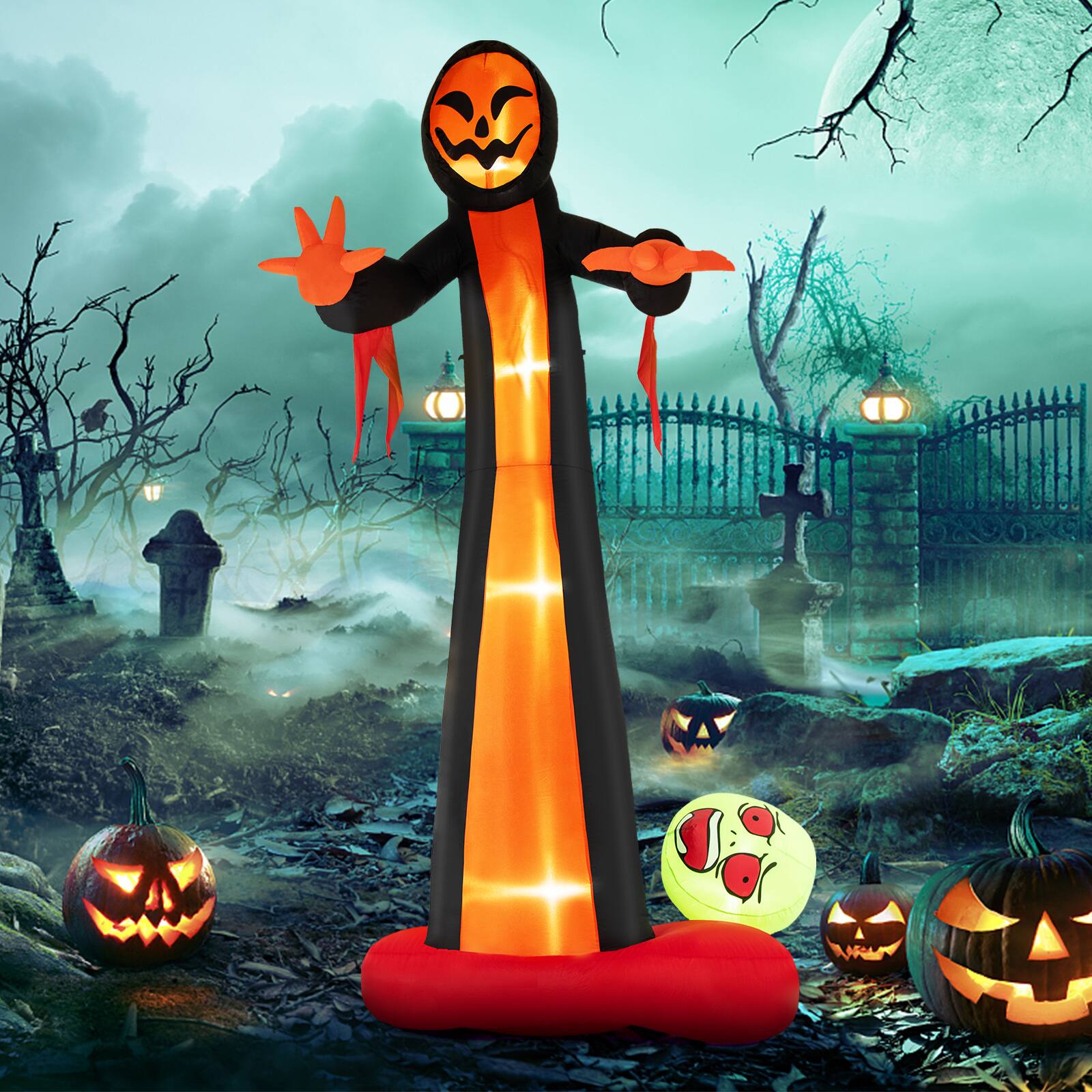 Alt View 16. Costway - 12 FT Inflatable Grim Reaper Ghost Large Halloween Inflatables with Built-in LED Lights and Scary Skull - Orange,Black,Red.