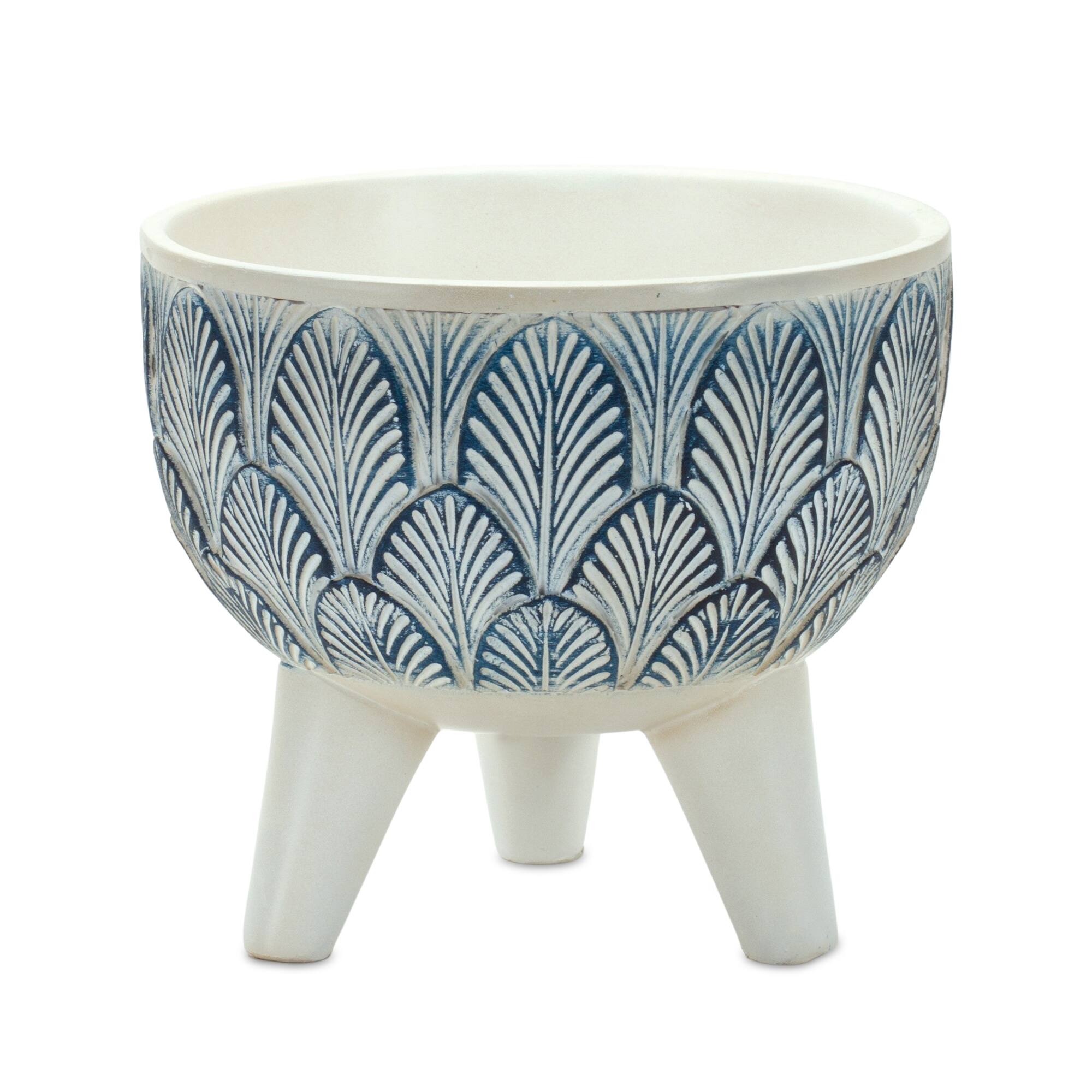Left. BreeBe - Geometric Leaf Planter with Legs (Set of 2) - White, Blue.