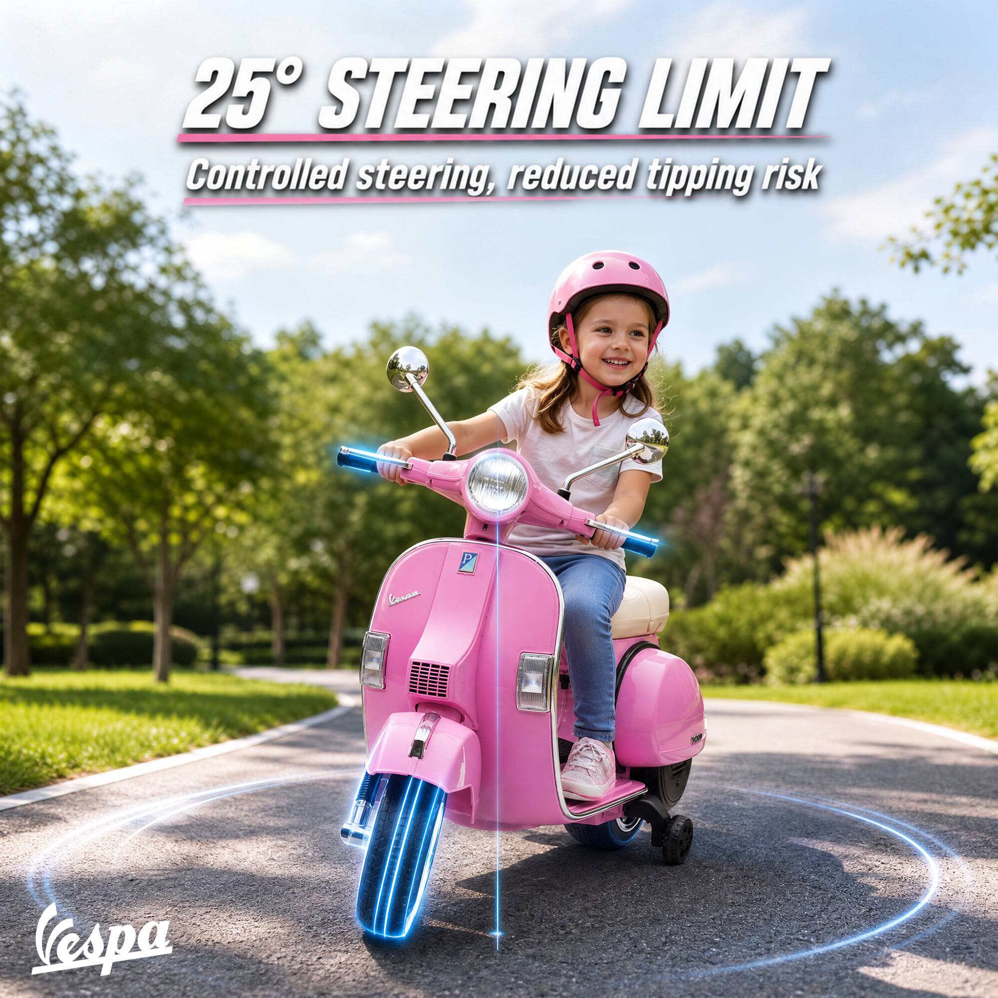 25° STEERING LIMIT  
Controlled steering, reduced tipping risk