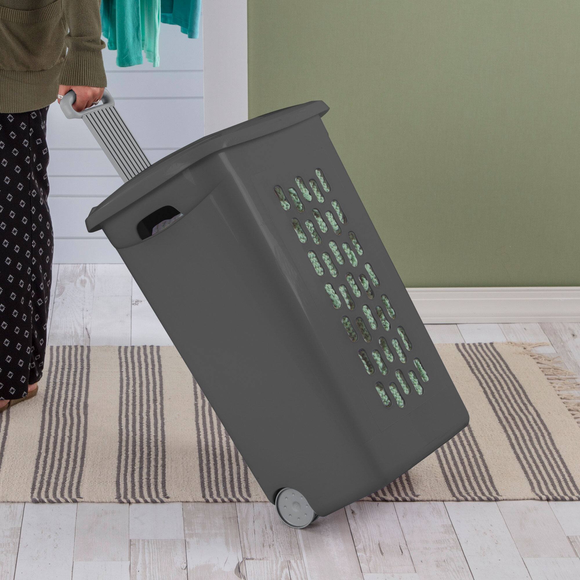 Alt View 3. Sterilite - Sterilite Ultra Wheeled Hamper, Laundry Basket w/Lid & Handle, Flat Grey, 3 Pack - Gray.