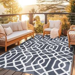 Earthley Blooms - Outdoor Rug Waterproof Reversible Mat Indoor Rugs Carpet Small Area Plastic Straw For Patio Deck Balcony Po - Grey-6' x 4' (Rectangular)