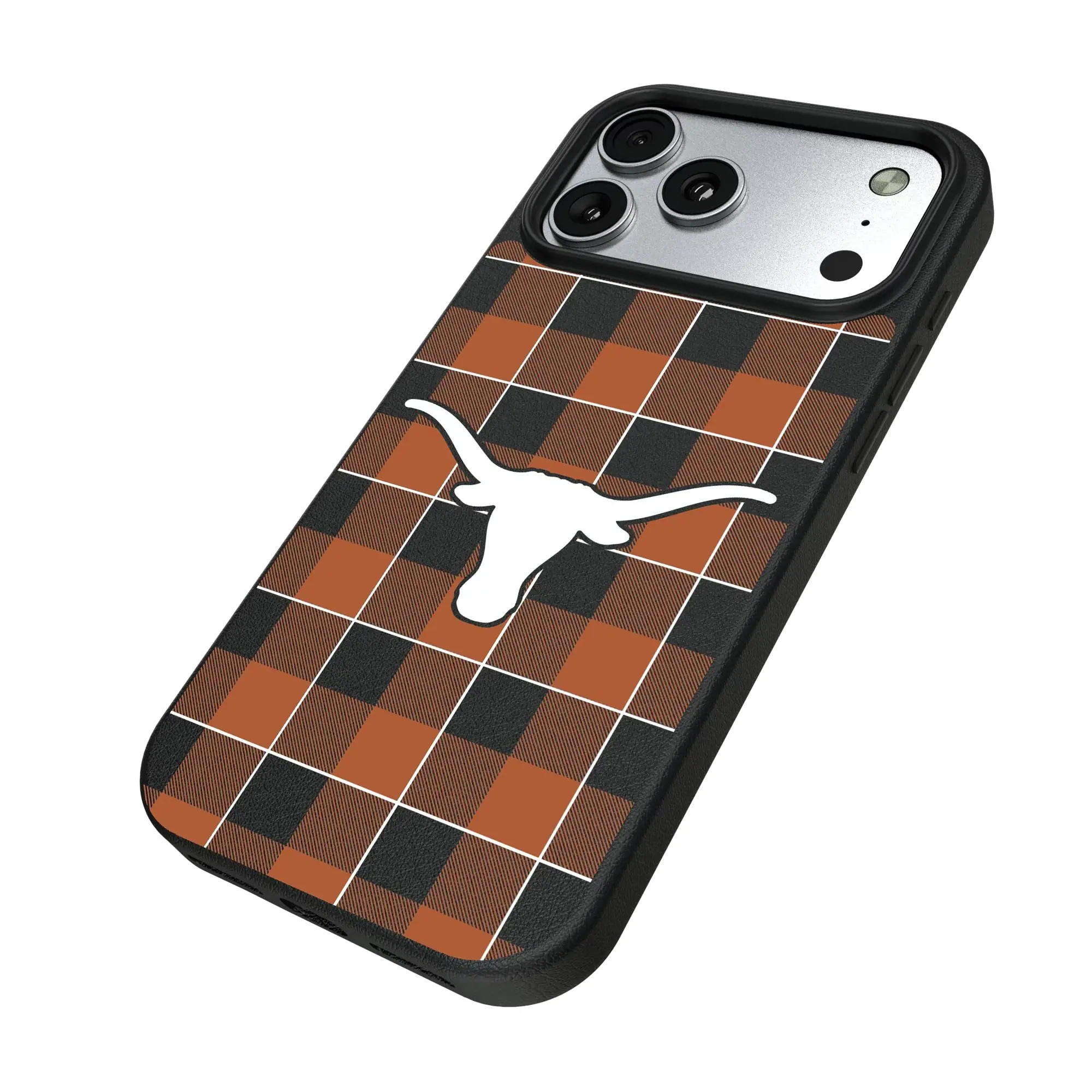 Alt View 1. Keyscaper - Texas Longhorns Plaid Magnetic Bump iPhone Case - 15 - Black.