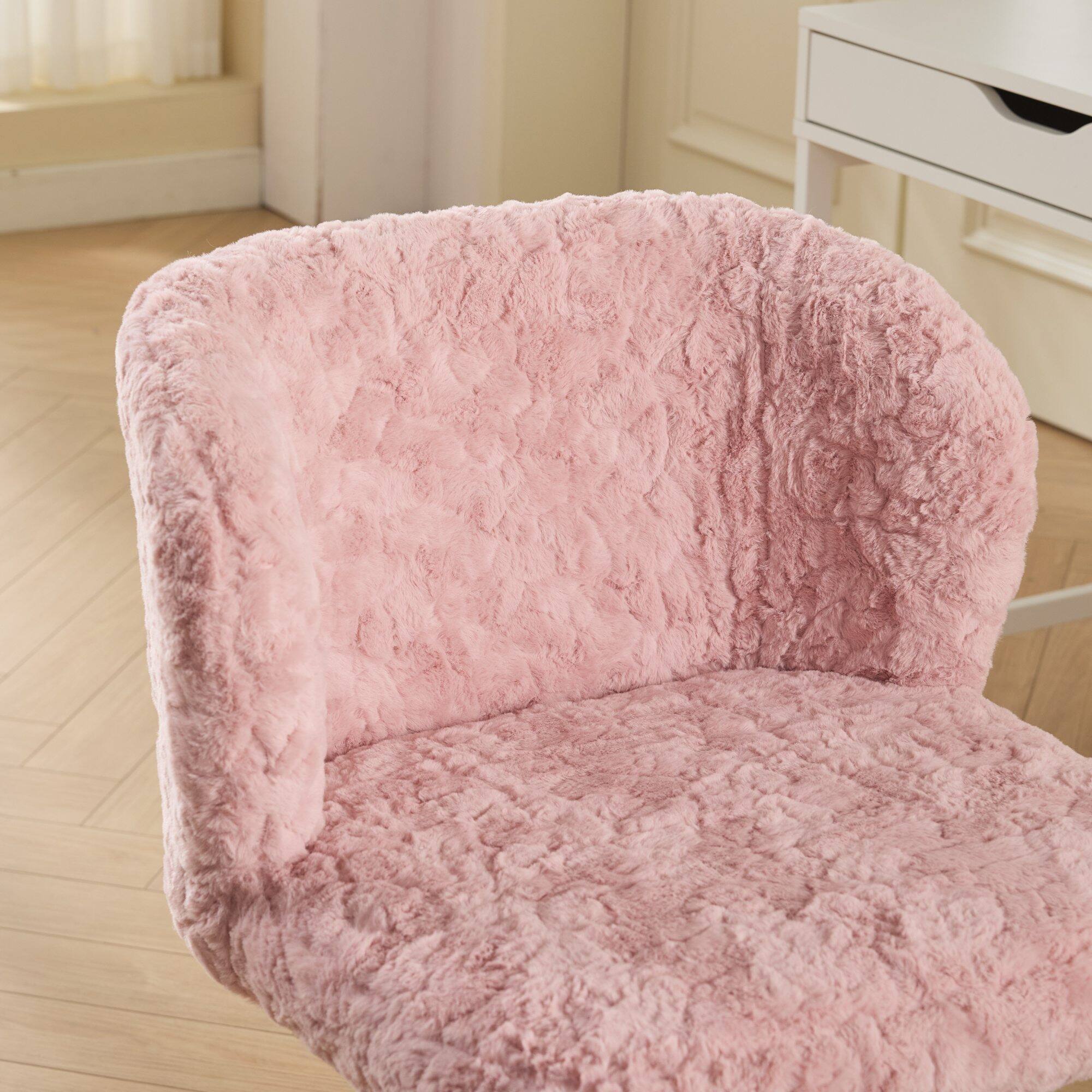 Alt View 8. GOODSILO - Faux Fur Swivel Office Chair with Ergonomic Design and Adjustable Height for Home Office or Vanity Use - Pink.
