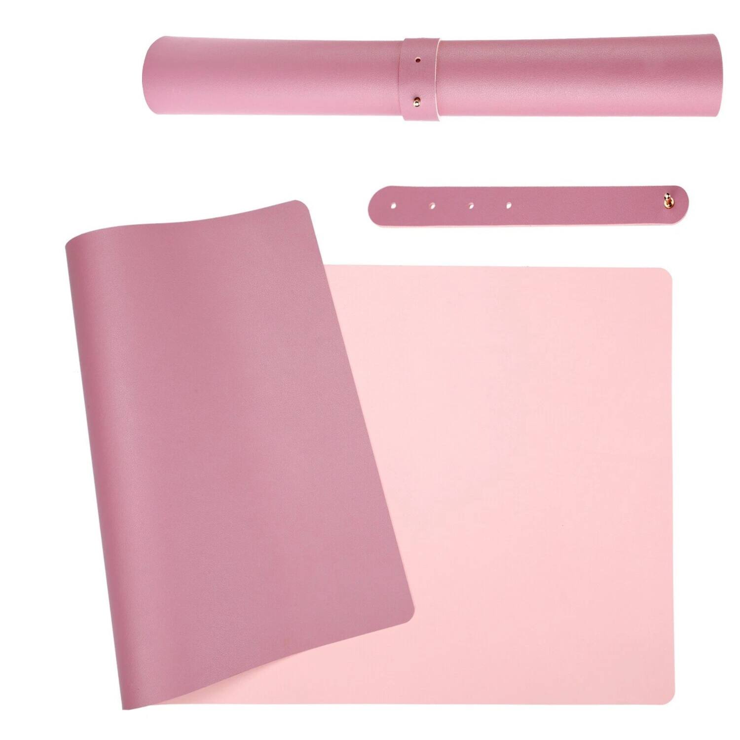 Angle. Stock Preferred - Large PU Leather Dual-Sided Desk Pad - Pink.