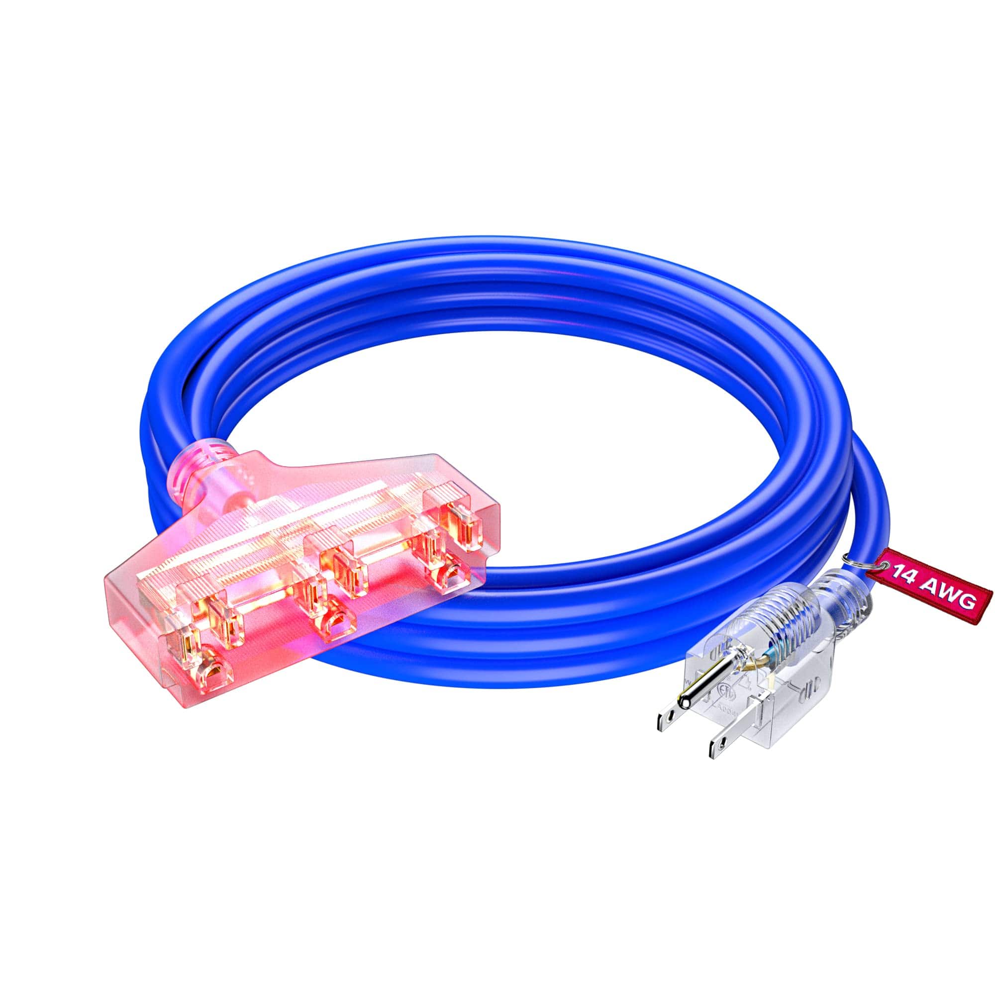 Maximm - Extension Cord 10 ft, Extension Cord with Multiple Outlets, SJTW 14 Gauge ETL Listed - Blue