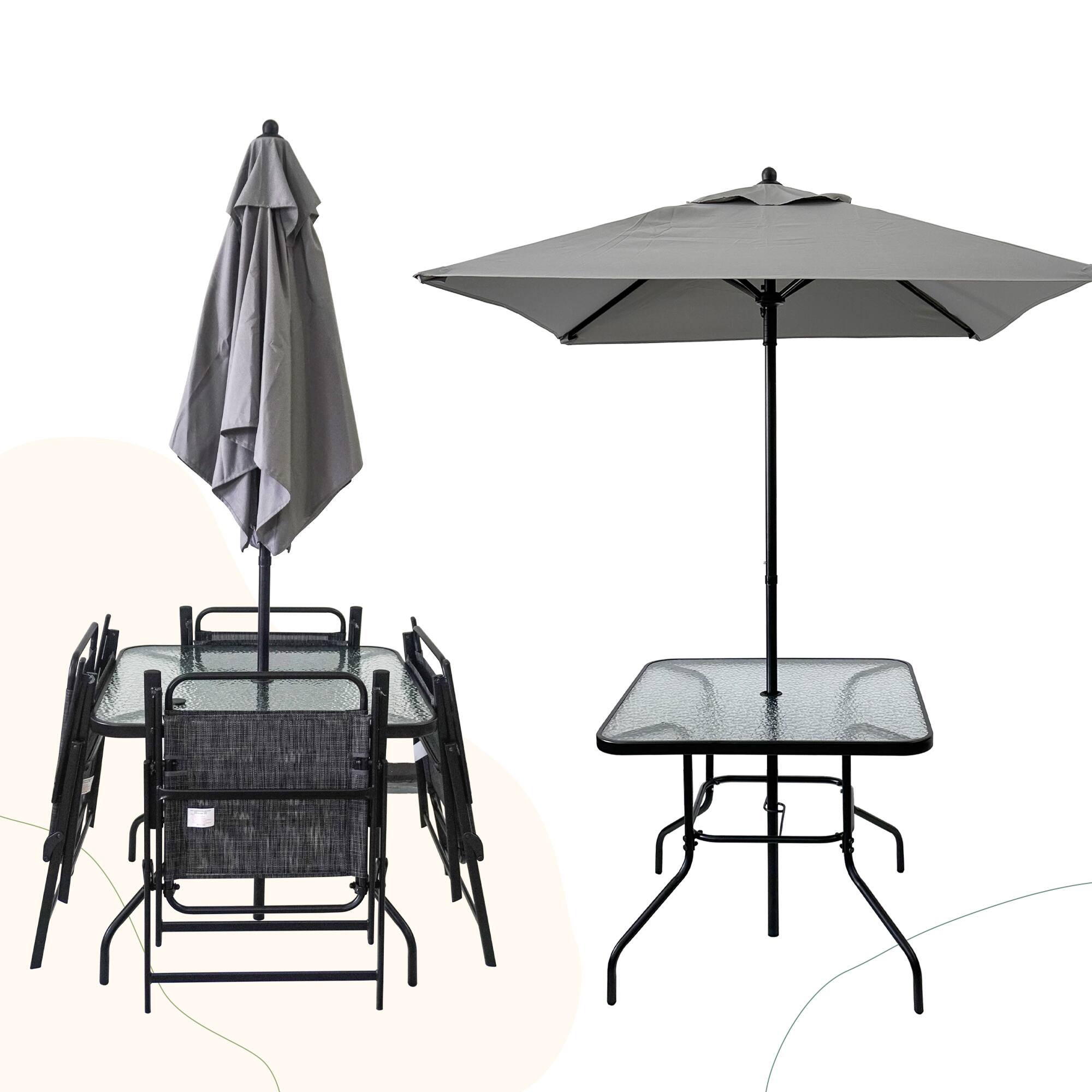 Alt View 2. APRILSOUL - For Living Sling Folding Dining Set Steel Frame Tempered Glass Umbrella Included - Gray.