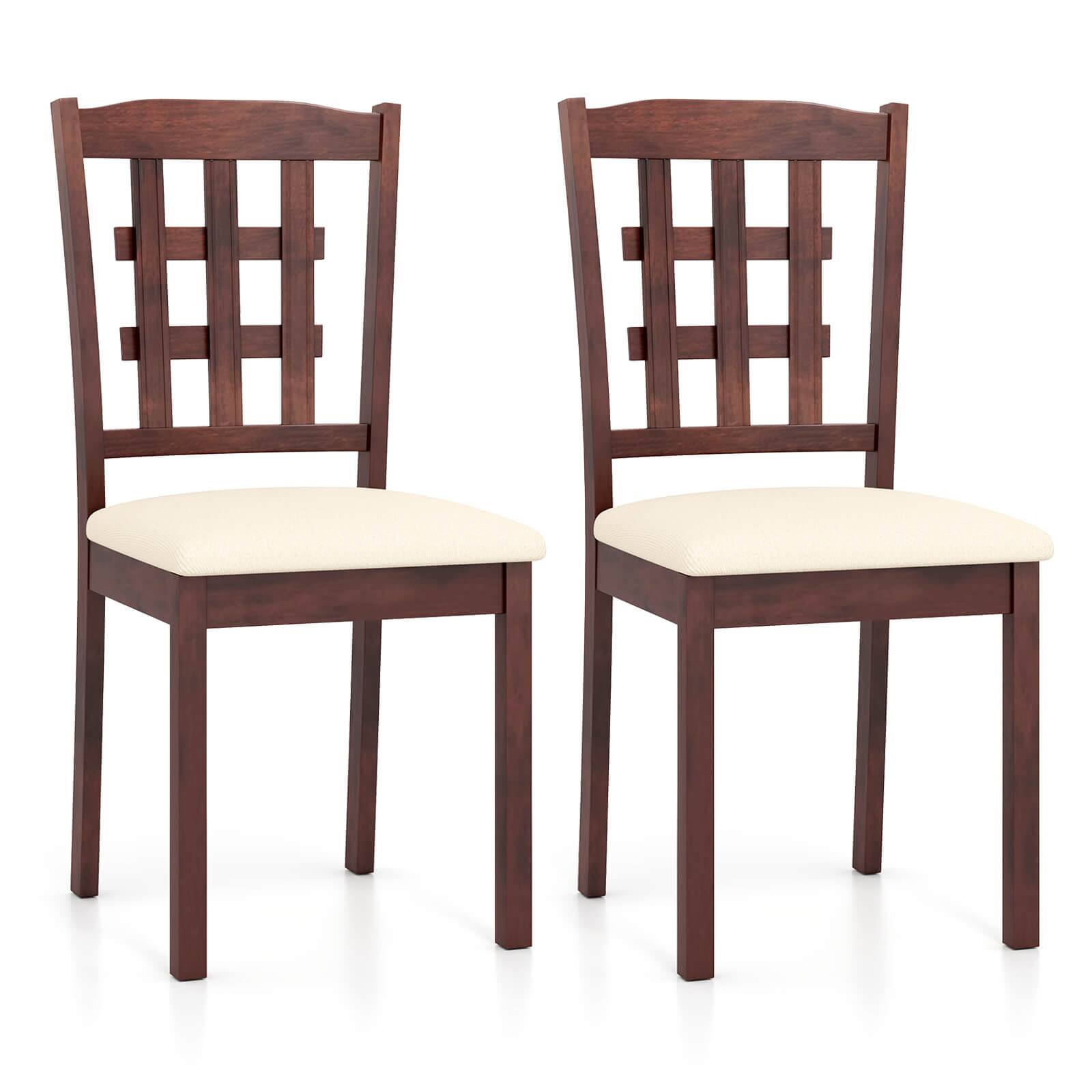 Costway - Farmhouse Armless Dining Chair Set of 2 with Upholstered Seat, Rubber Wood Legs - Oak,Grey price history on PriceWatchPro