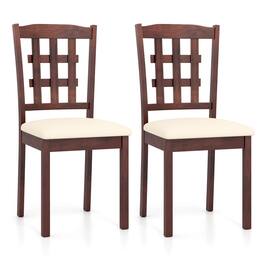Costway - Farmhouse Armless Dining Chair Set of 2 with Upholstered Seat, Rubber Wood Legs - Oak,Grey