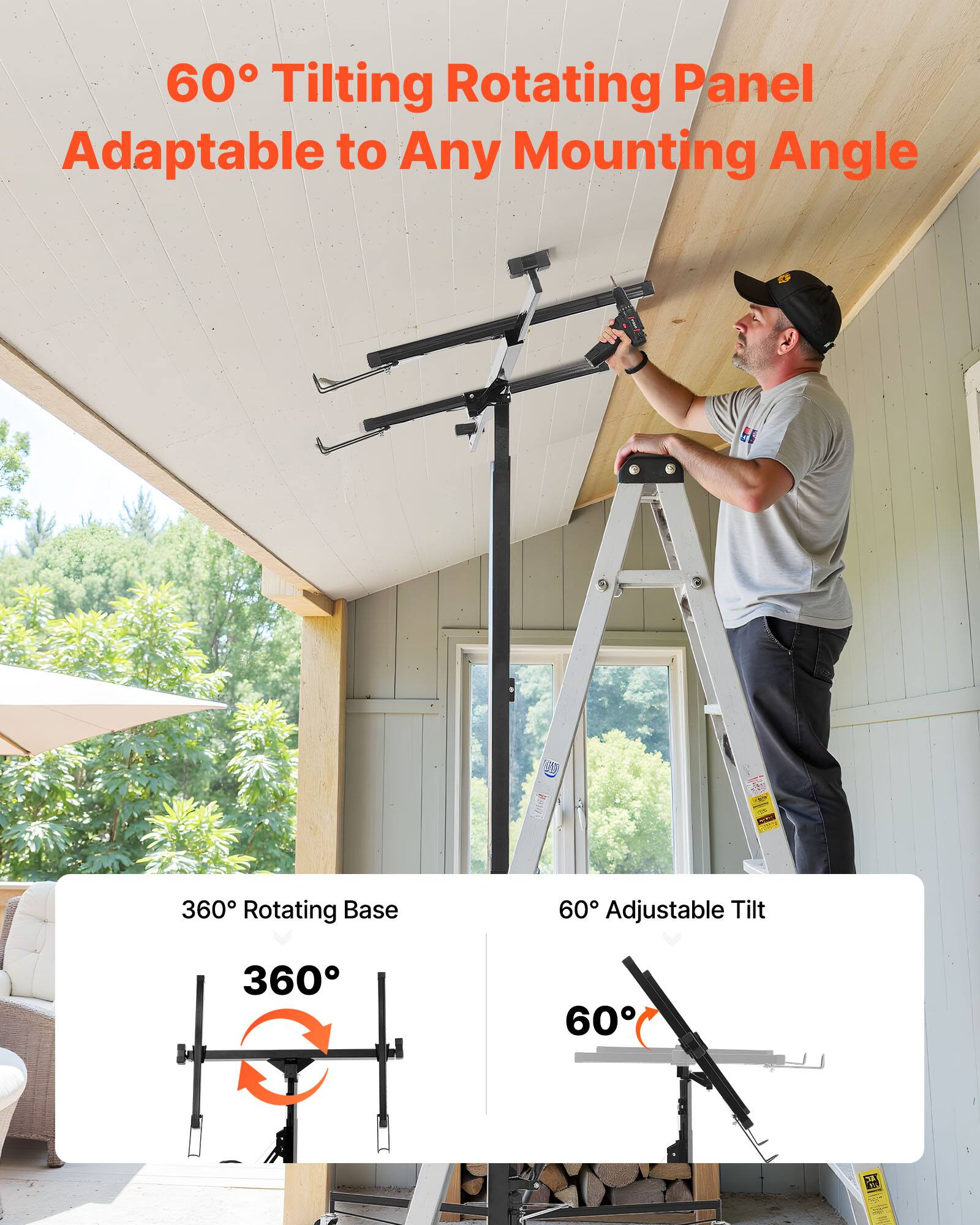 60° Tilting Rotating Panel  
Adaptable to Any Mounting Angle  

360° Rotating Base  

60° Adjustable Tilt