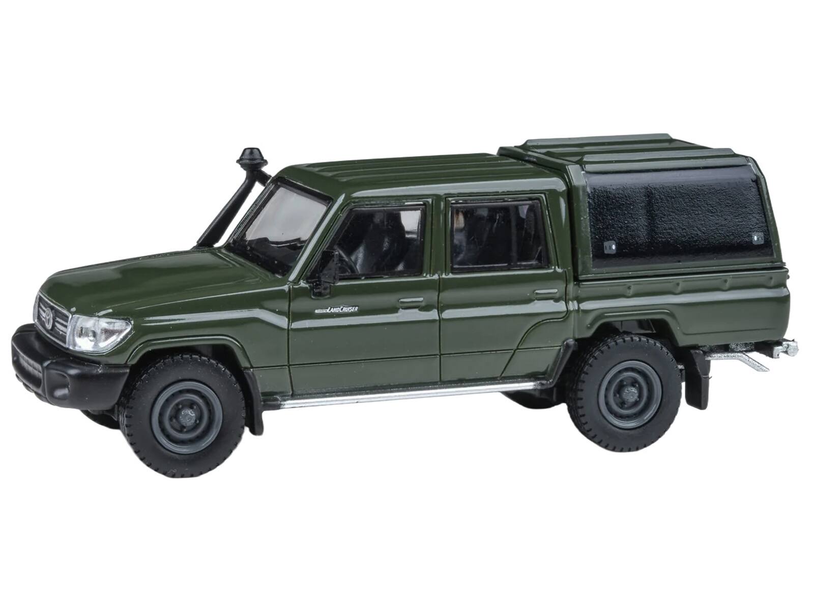 Alt View 4. Paragon - 2014 Toyota Land Cruiser LC 79 with Camper Shell Military Green 1/64 Diecast Model Car by Paragon.