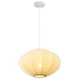 Jonathan Y - Kira 18.38" 1-Light Scandinavian Japandi Adjustable Lantern Metal with Ribbed Cocoon UFO Saucer Shade LED Pendant - Beige