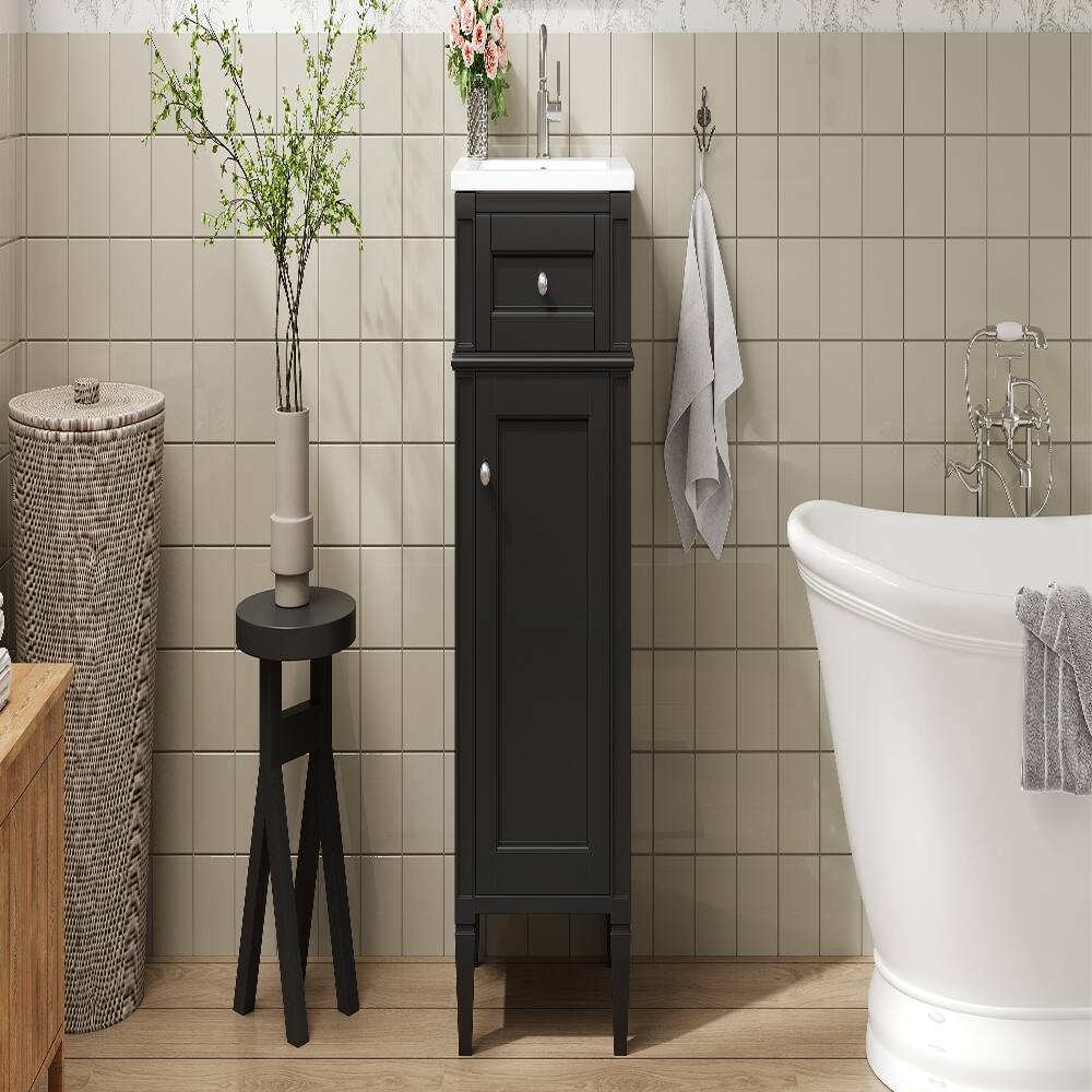 Alt View 9. Loheer - Loheer 16 inch bathroom vanity with sink, black freestanding single vanity, french style bathroom cabinet - Black.