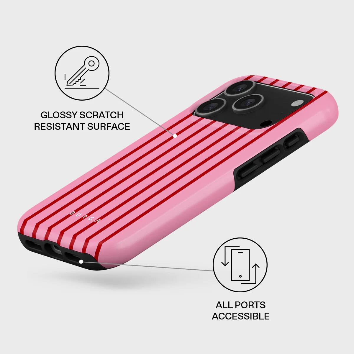 GLOSSY SCRATCH RESISTANT SURFACE  
BURGA  
ALL PORTS ACCESSIBLE