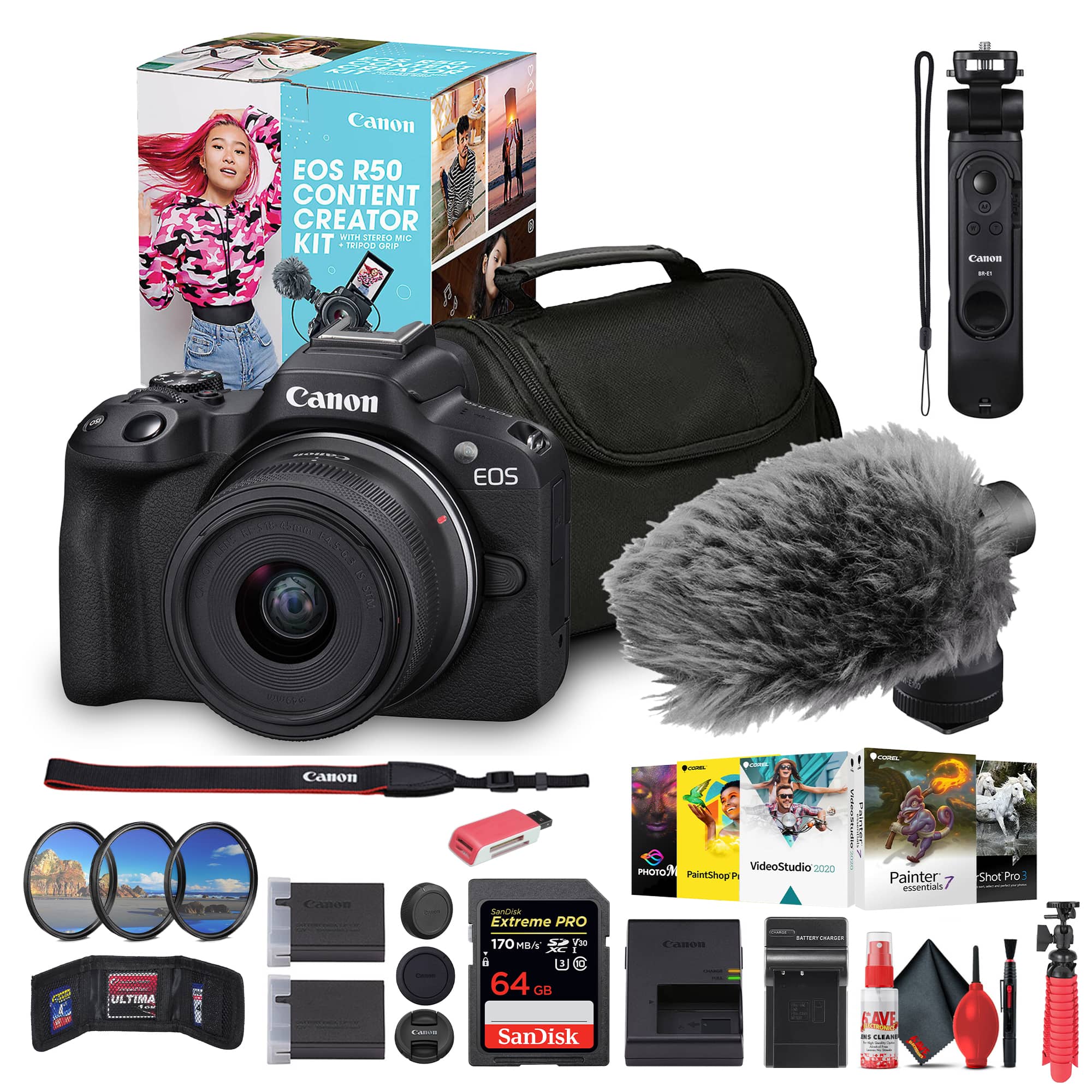 Canon - EOS R50 Mirrorless Camera with 18-45mm Lens Creator Kit (Black) + 64GB Card + Bag + More