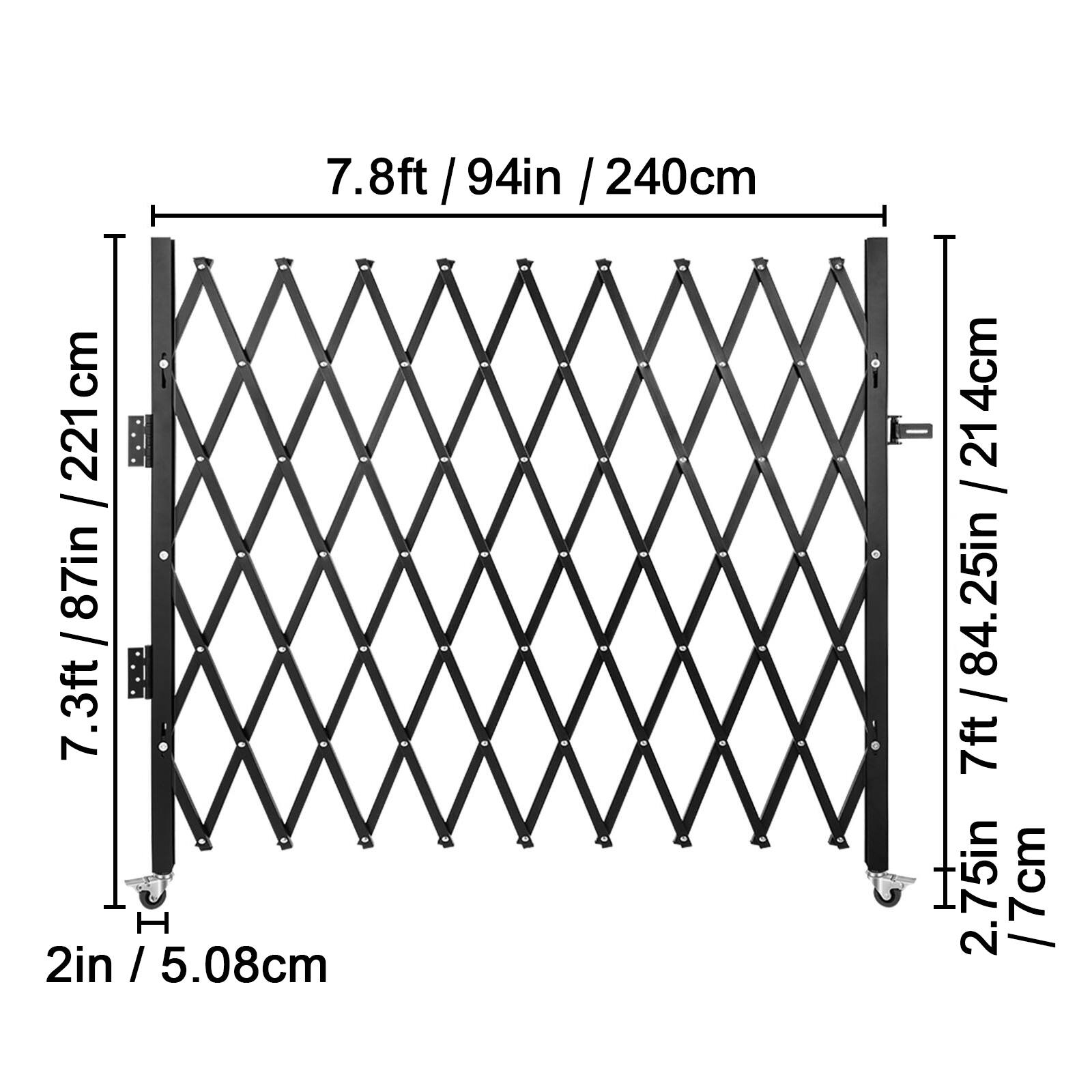 7.8ft / 94in / 240cm  
7.3ft / 87in / 221cm  
7ft / 84.25in / 214cm  
2in / 5.08cm  
2.75in / 7cm