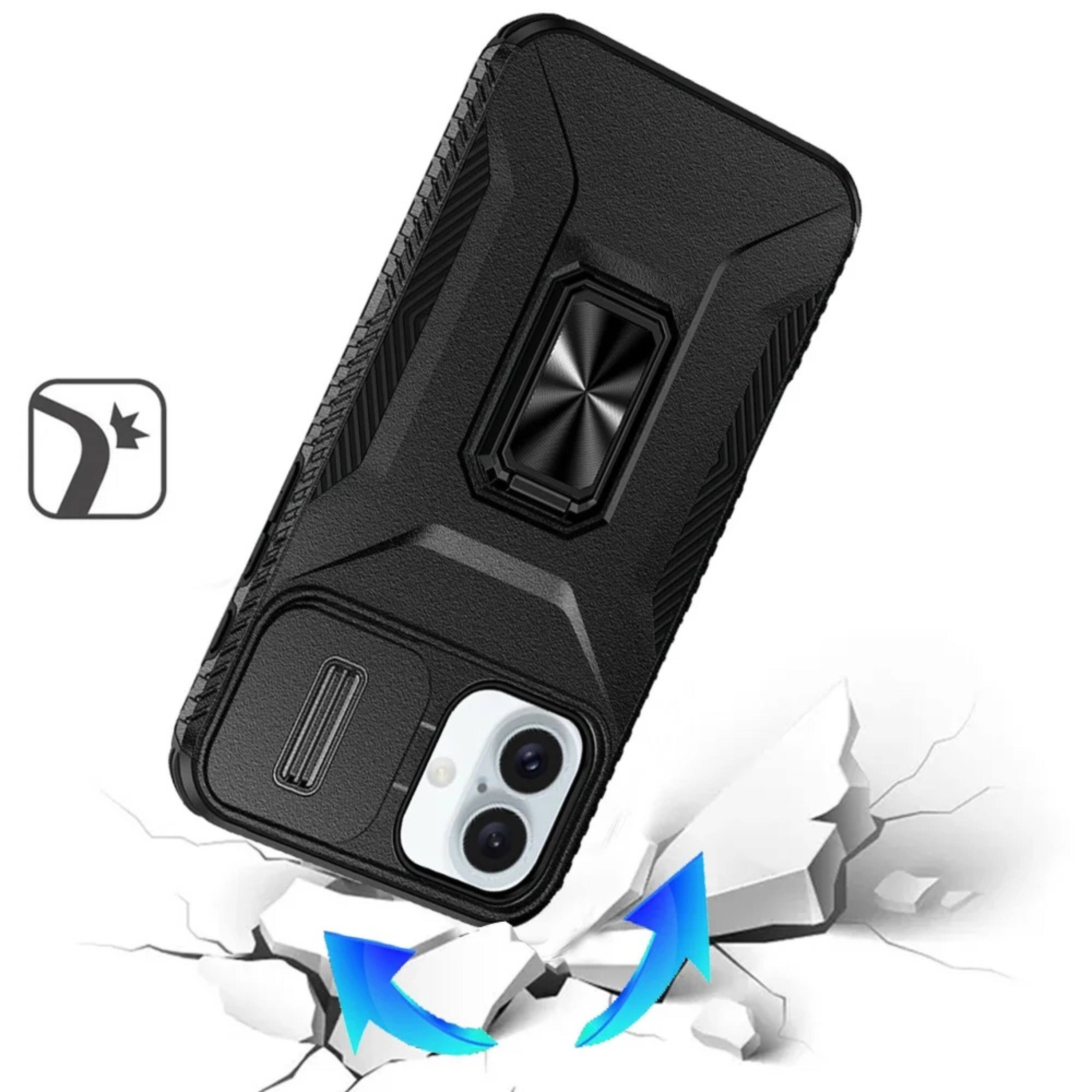 Angle. Kitcheniva - Full Coverage Metal Stand Lens Cover Case With Tempered Glass For iPhone 17 Black - Black.