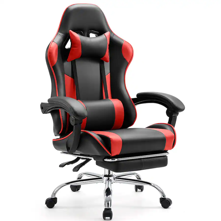 Red Block Computer Chair Sweetcrispy Faux Leather Ergonomic Gaming Chair, Adjustable Height ...