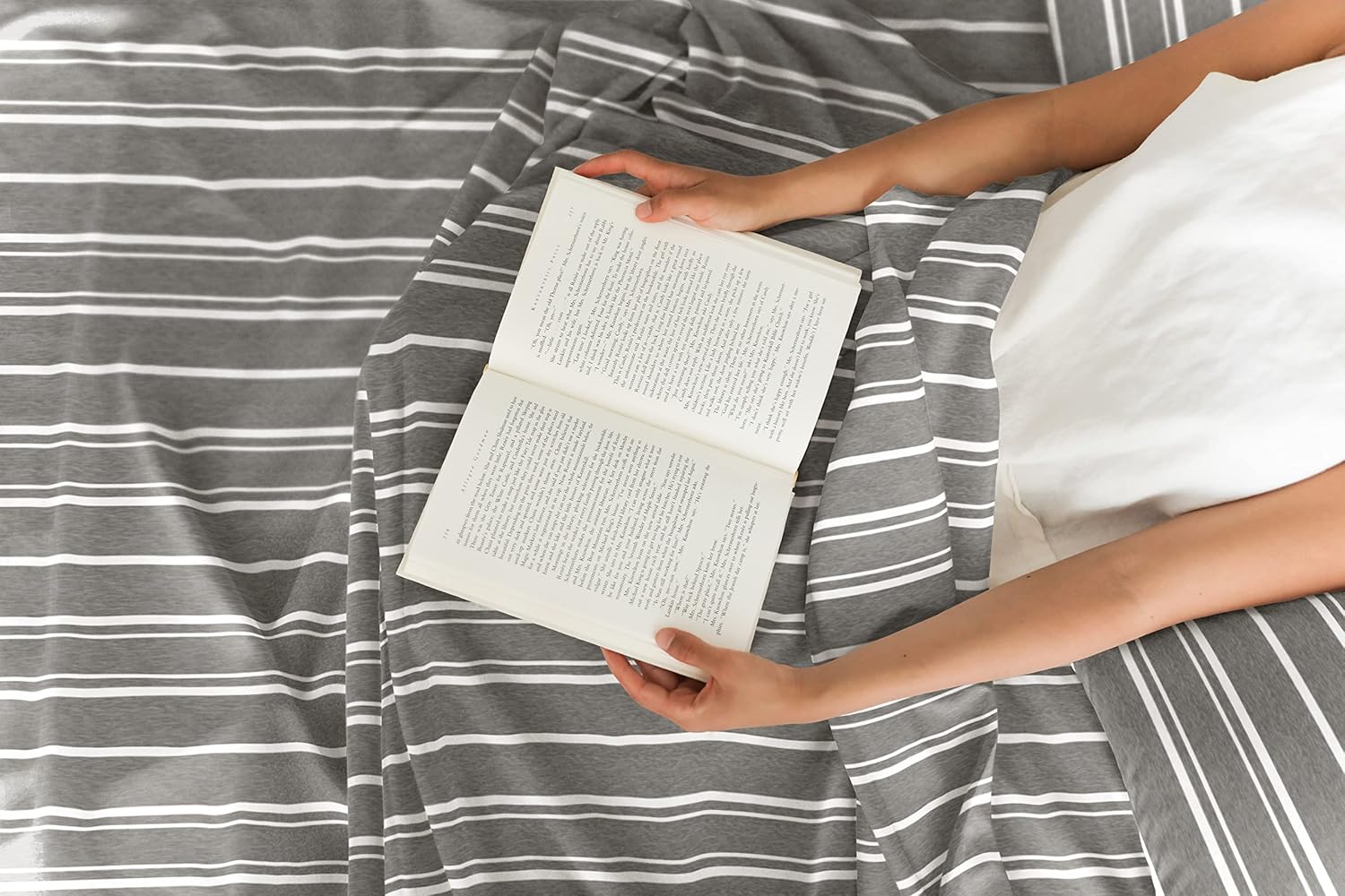 Alt View 1. CGK Linens - Luxuriously Soft 4-Piece Striped Sheet Set - Wrinkle-Resistant, Printed Pattern - Queen - Gray Stripe Pattern.