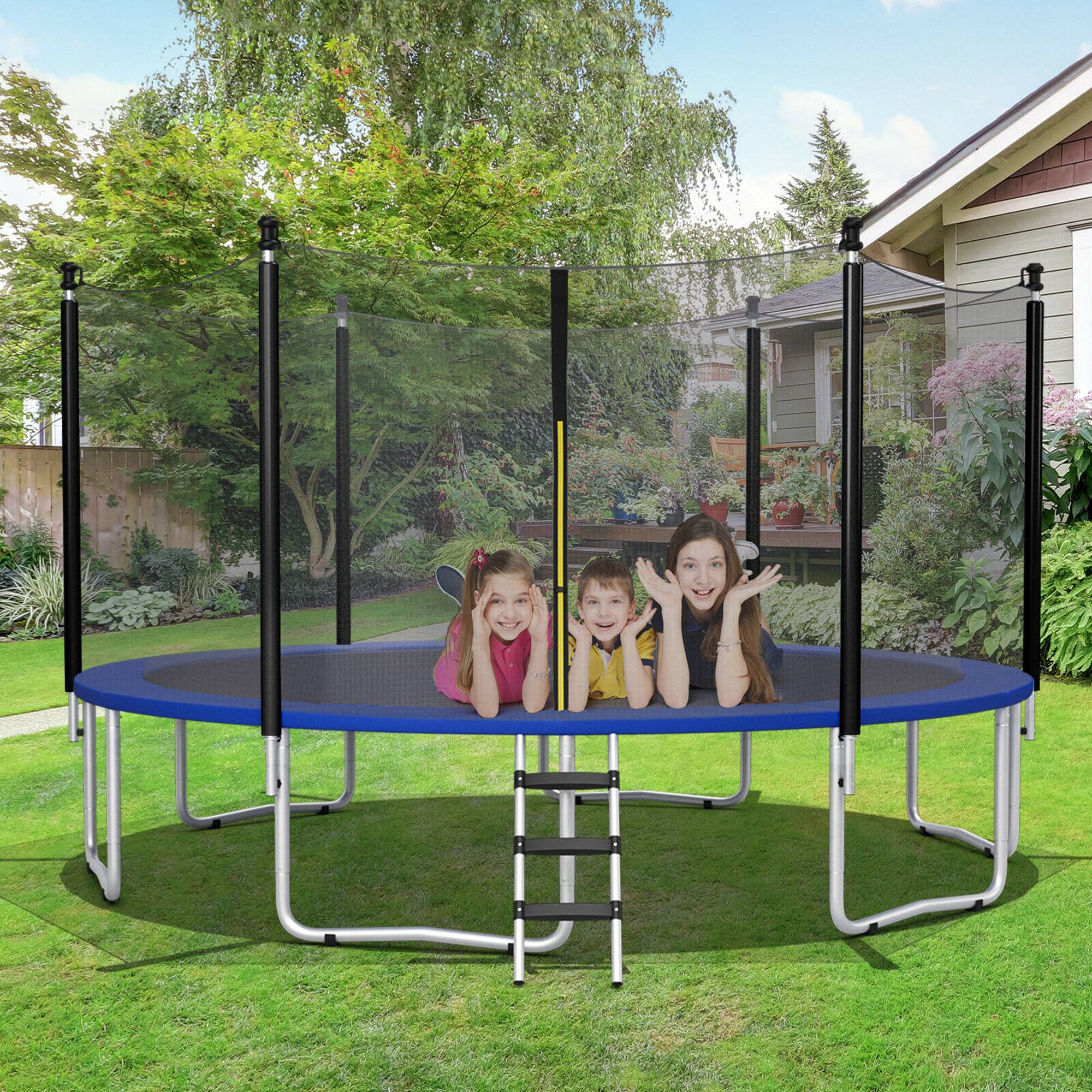 Alt View 8. Gymax - Gymax 16FT Replacement Trampoline Safety Enclosure Net w/ Zipper & Buckle for 6 Poles - Black.