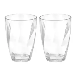 Unique Bargains - 2pcs Plastic Reusable Drinking Glasses, 13oz Diagonal Texture Unbreakable Stackable for Beer Juice - Clear