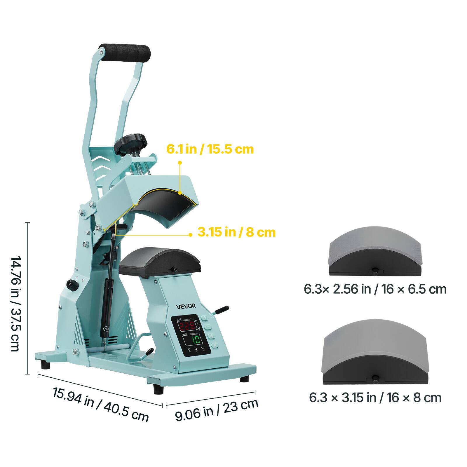 6.1 in / 15.5 cm  
14.76 in / 37.5 cm  
15.94 in / 40.5 cm  
3.15 in / 8 cm  
6.3 x 2.56 in / 16 x 6.5 cm  
6.3 x 3.15 in / 16 x 8 cm  
9.06 in / 23 cm