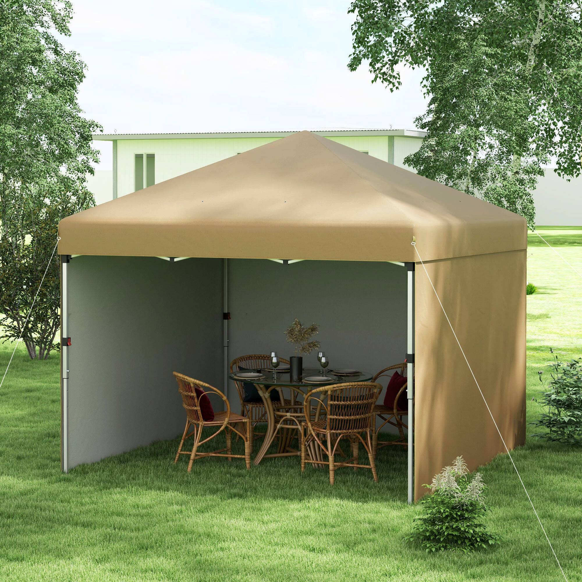 Alt View 1. Outsunny - 10' x 10' Pop Up Canopy Tent with 3 Sidewalls, Leg Weight Bags and Carry Bag, Height Adjustable - Beige.