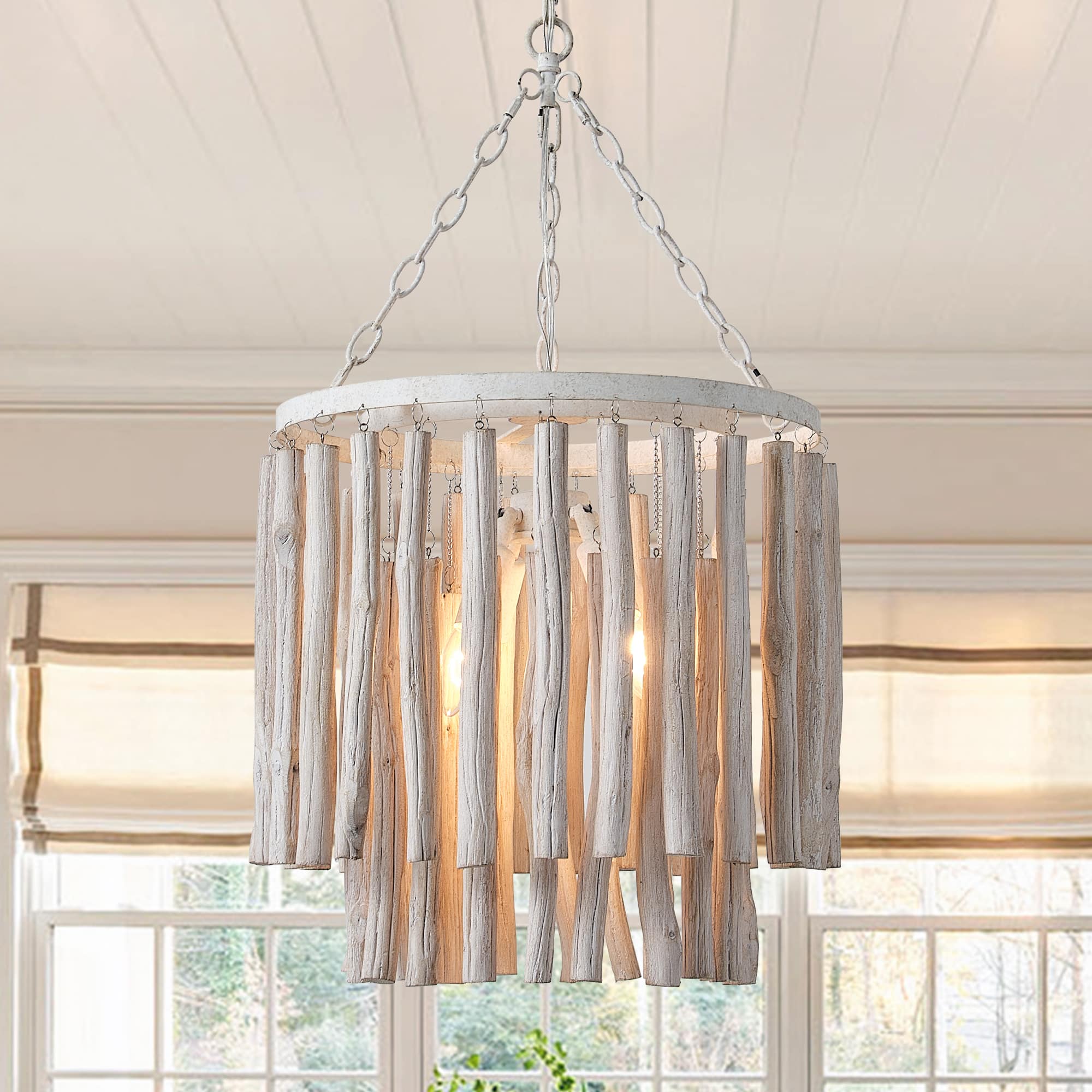Parrot Uncle - 17"W Farmhouse Wooden Adjustable 4-Light Chandelier - White