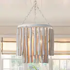 Front. Parrot Uncle - 17"W Farmhouse White Wooden Adjustable 4-Light Chandelier - White.