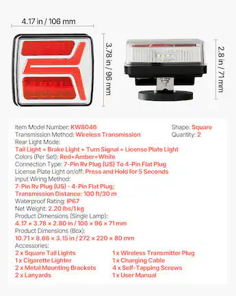 cigarette lighter trailer lights 12V Light Kit easy to insert and remove VEVOR Trailer Lights, 2PCS 12V
