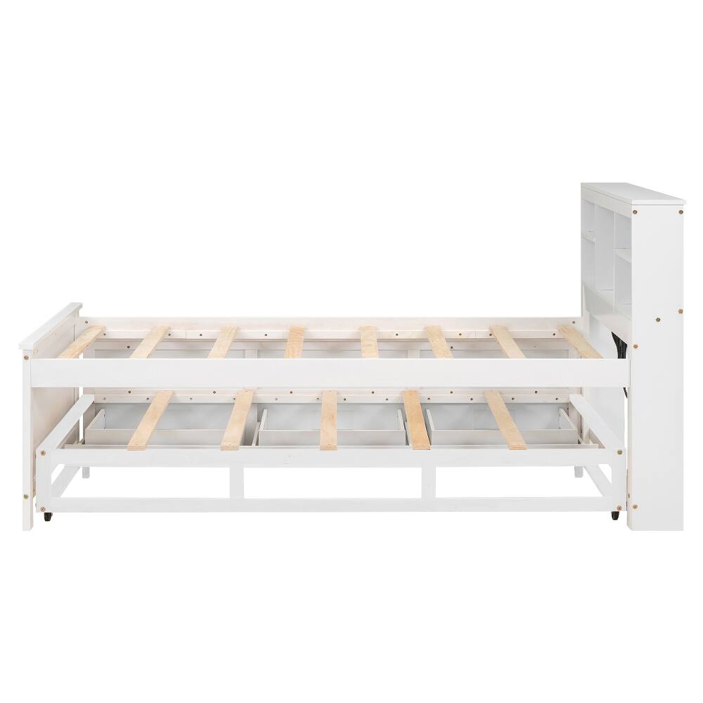 Alt View 10. Loheer - Loheer Twin Platform Bed with Storage Headboard Trundle White - White.