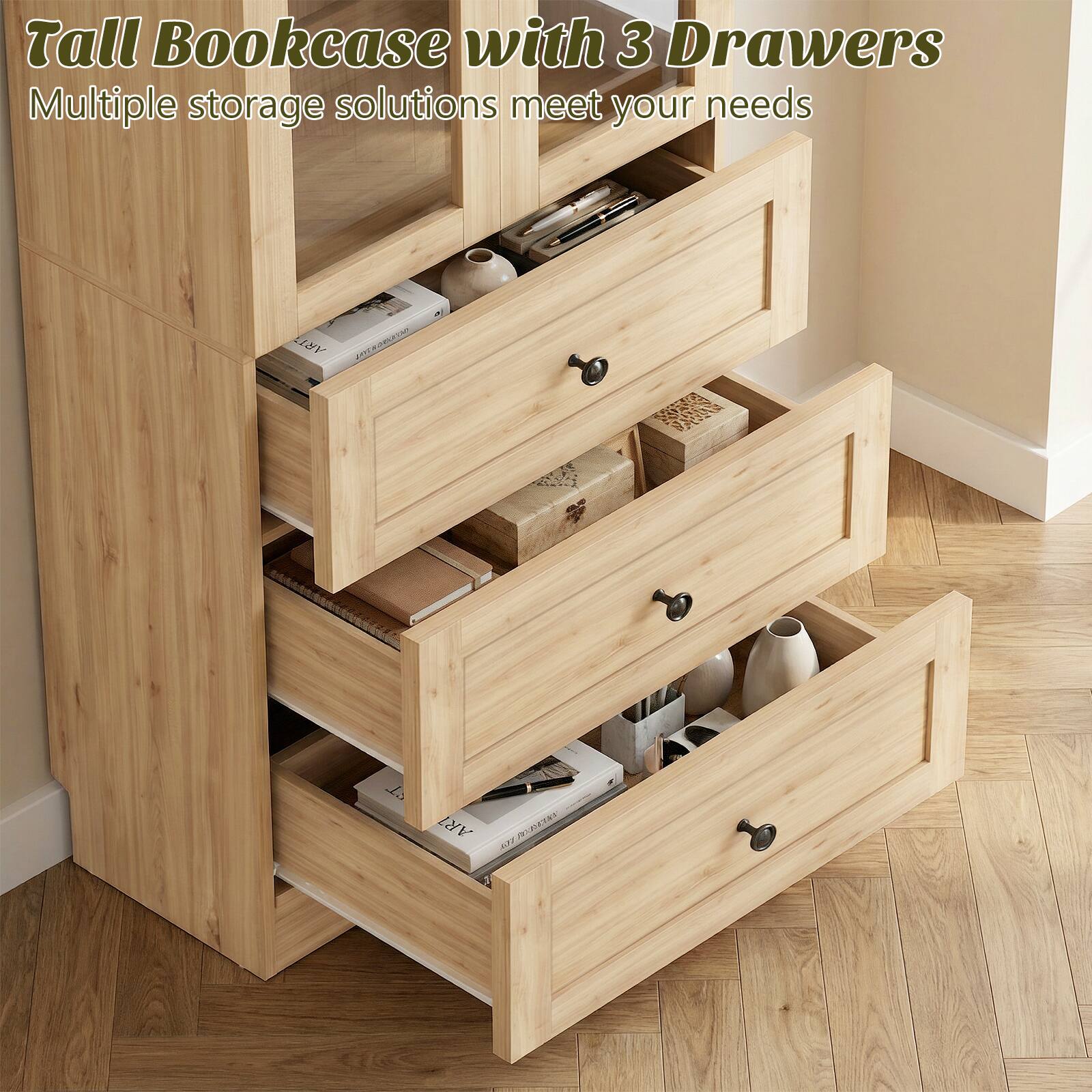 Tall Bookcase with 3 Drawers  
Multiple storage solutions meet your needs