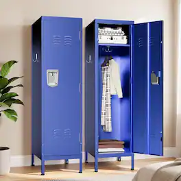 Loheer - Tall Metal Wardrobe Cabinet, Lockable Steel Clothing Locker for Bedroom and Home Office - Matte Blue