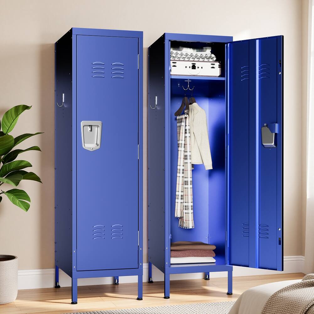 Front. Loheer - Loheer Tall Metal Wardrobe Cabinet, Lockable Steel Clothing Locker for Bedroom and Home Office, Matte Blue - Matte Blue.