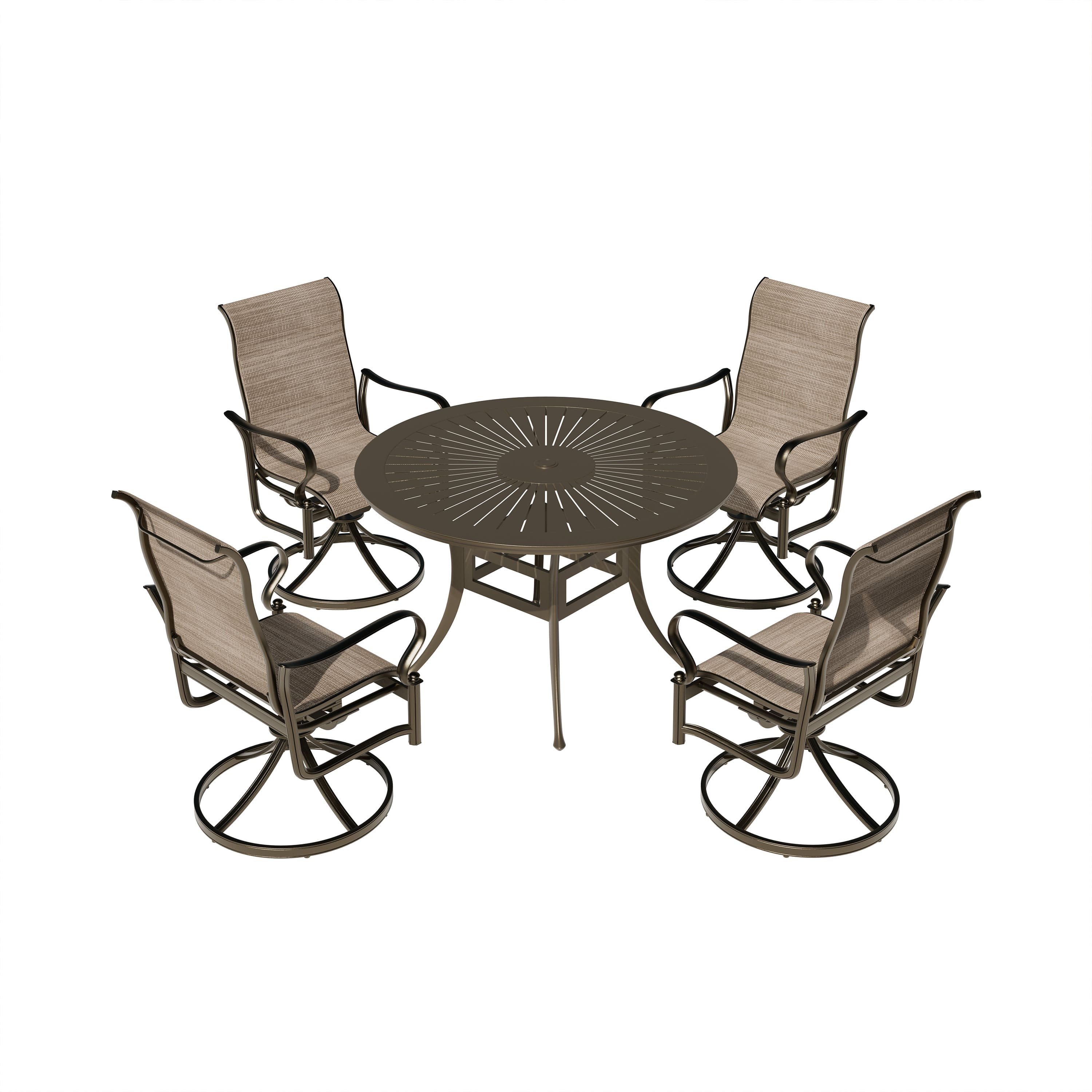 Mondawe - 5 Piece Outdoor Patio Dining Set - Black+Brown