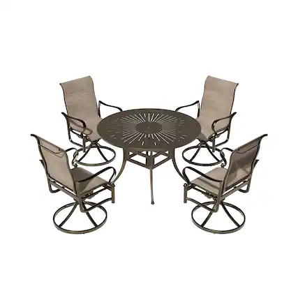Front. Mondawe - 5 Piece Outdoor Patio Dining Set - Black+Brown.
