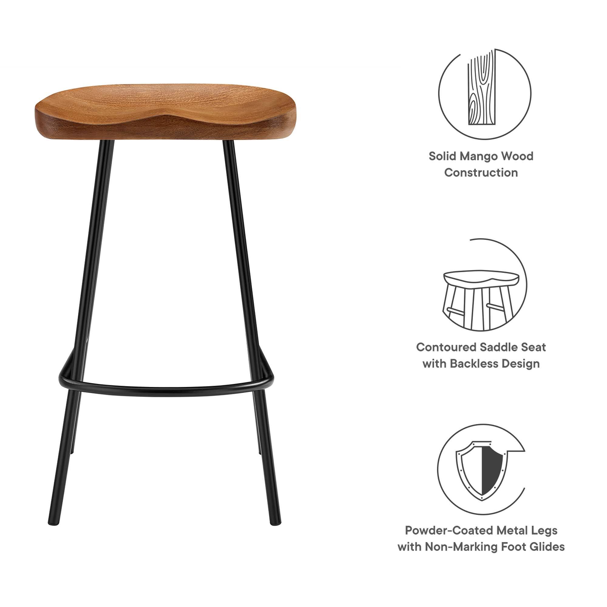 Solid Mango Wood Construction  
Contoured Saddle Seat with Backless Design  
Powder-Coated Metal Legs with Non-Marking Foot Glides