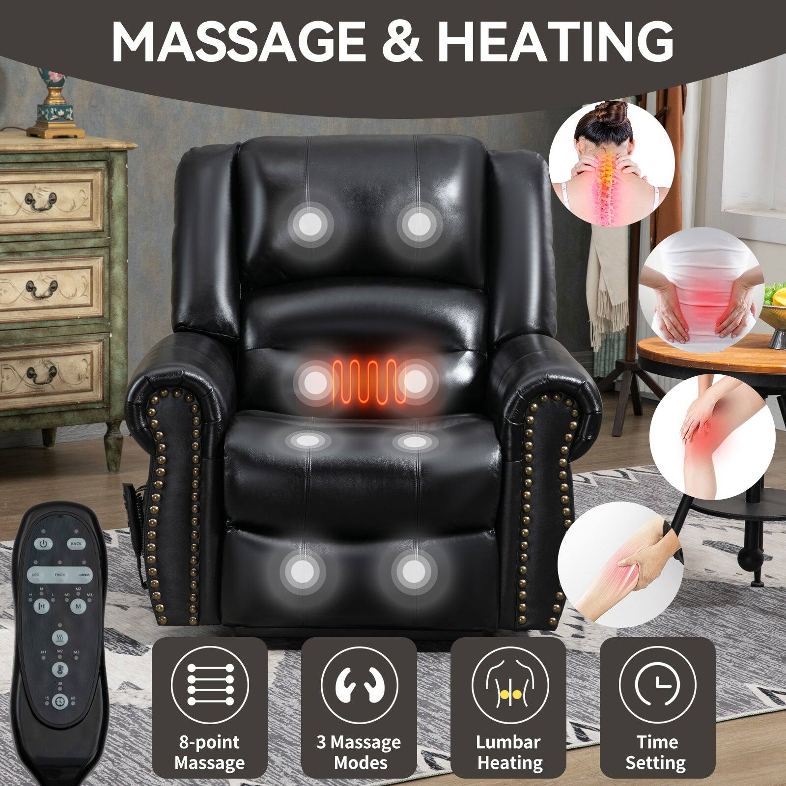 MASSAGE & HEATING
8-point Massage
3 Massage Modes
Lumbar Heating
Time Setting