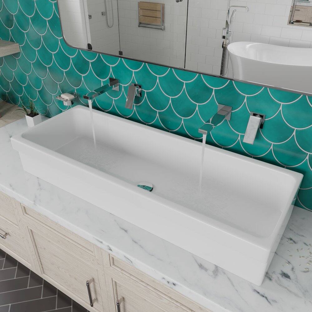 Angle. Alfi - AB48TR 48" White Above Mount Fireclay Bath Trough Sink - White.