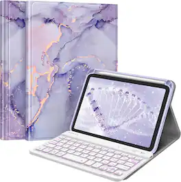 Fintie - Keyboard Case for iPad mini 7th Generation (A17 Pro) / mini 6 8.3" Soft TPU Cover Detachable Magnetic Bluetooth Keyboard - Backlight/Lilac Marble