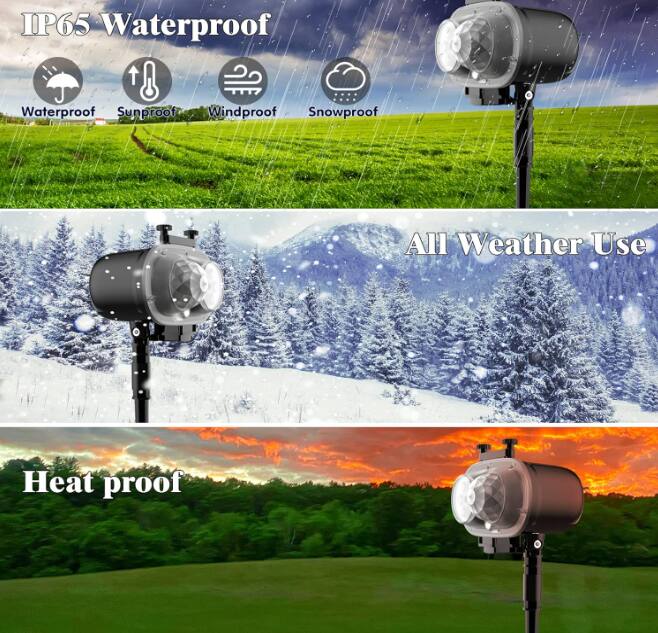 IP65 Waterproof  
Waterproof  
Sunproof  
Windproof  
Snowproof  

All Weather Use  

Heat proof