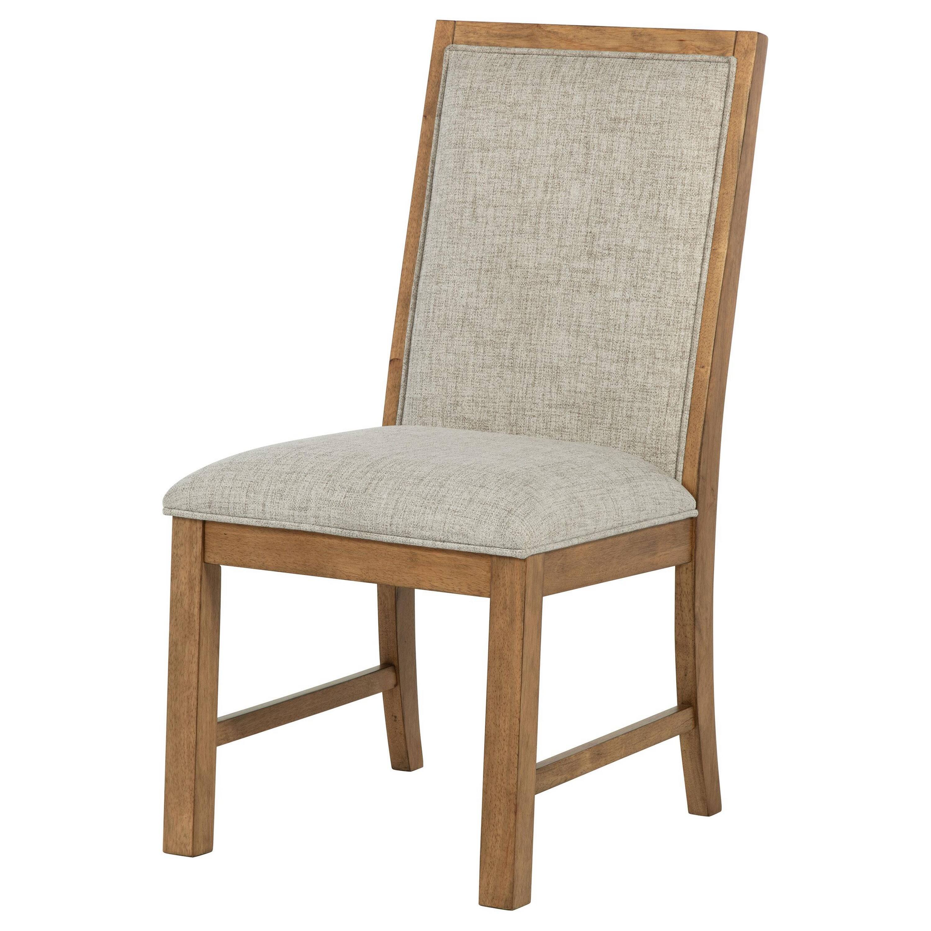 Alt View 3. Manhattan Lane - Rune Dining Side Chair Set of 2, Brown Asian Hardwood, Beige Fabric - Brown, Oatmeal Beige.