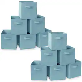 Casafield - (Set of 12) Collapsible Fabric Cubes - Storage Bins - Baby Blue