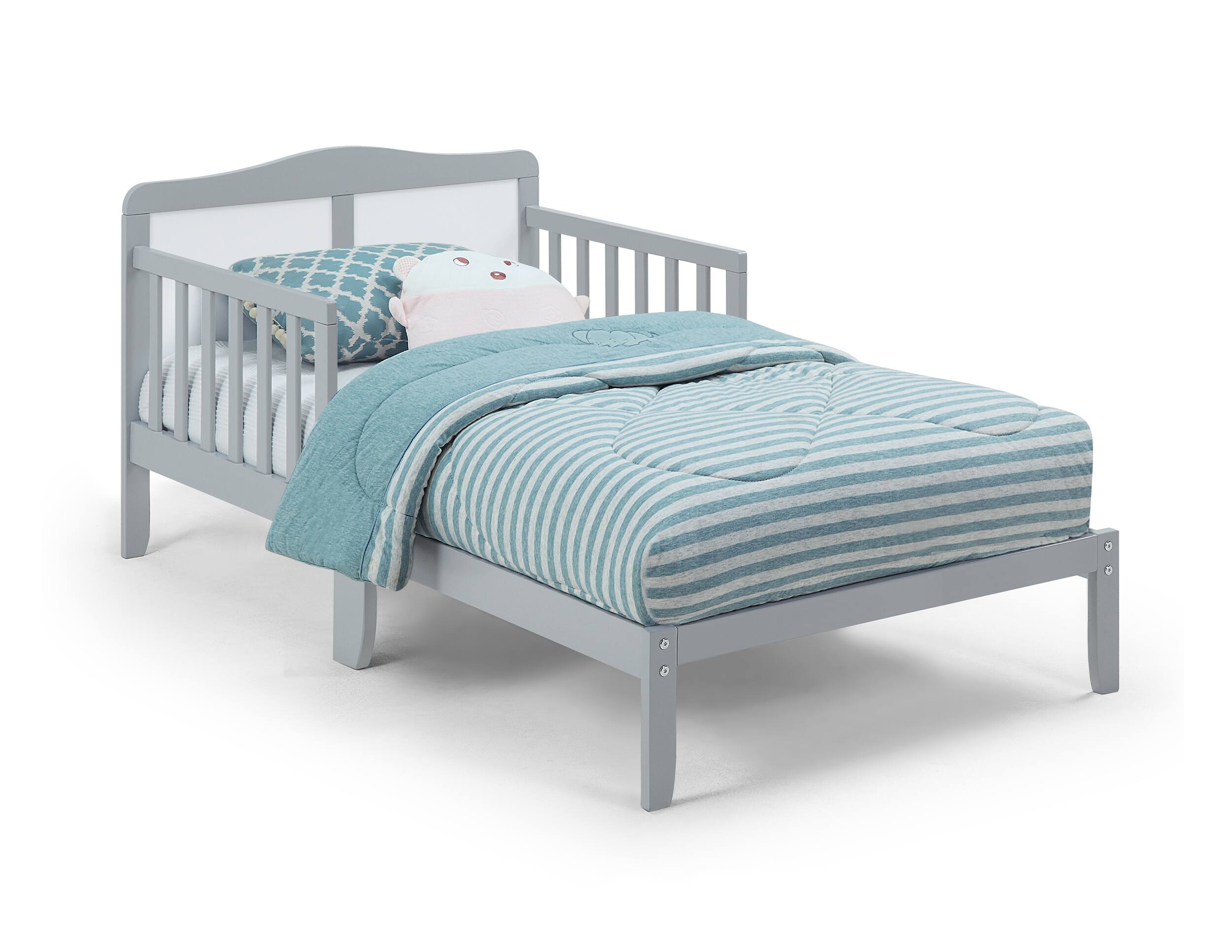 Angle. APRILSOUL - Birdie Toddler Bed Light Gray and White - Light Gray.
