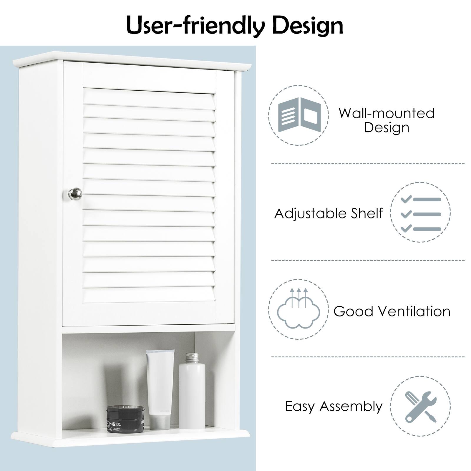 User-friendly Design
Wall-mounted Design
Adjustable Shelf
Good Ventilation
Easy Assembly