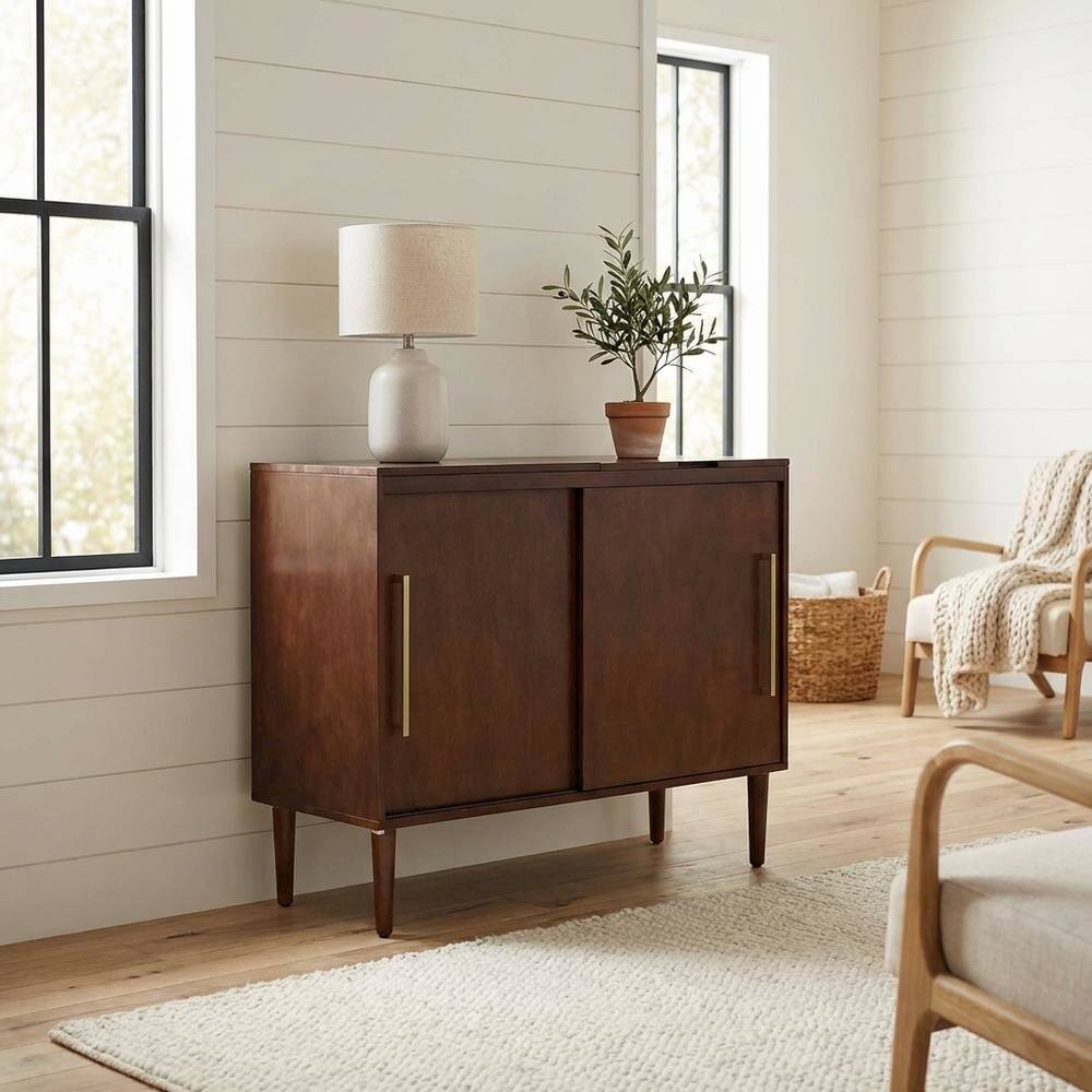 Alt View 4. FurniFact - Mahogany Media Console with Anti-Tip Hardware and Sturdy Design - Mahogany.