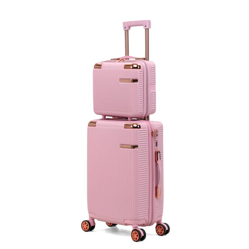 Back. HTUTWOO - Hard Luggage 4-Piece Set - 360° Dual Rotating Four-Wheel Suitcase, Password Lock, Lightweight Universal Wheel Carry-On - Pink.