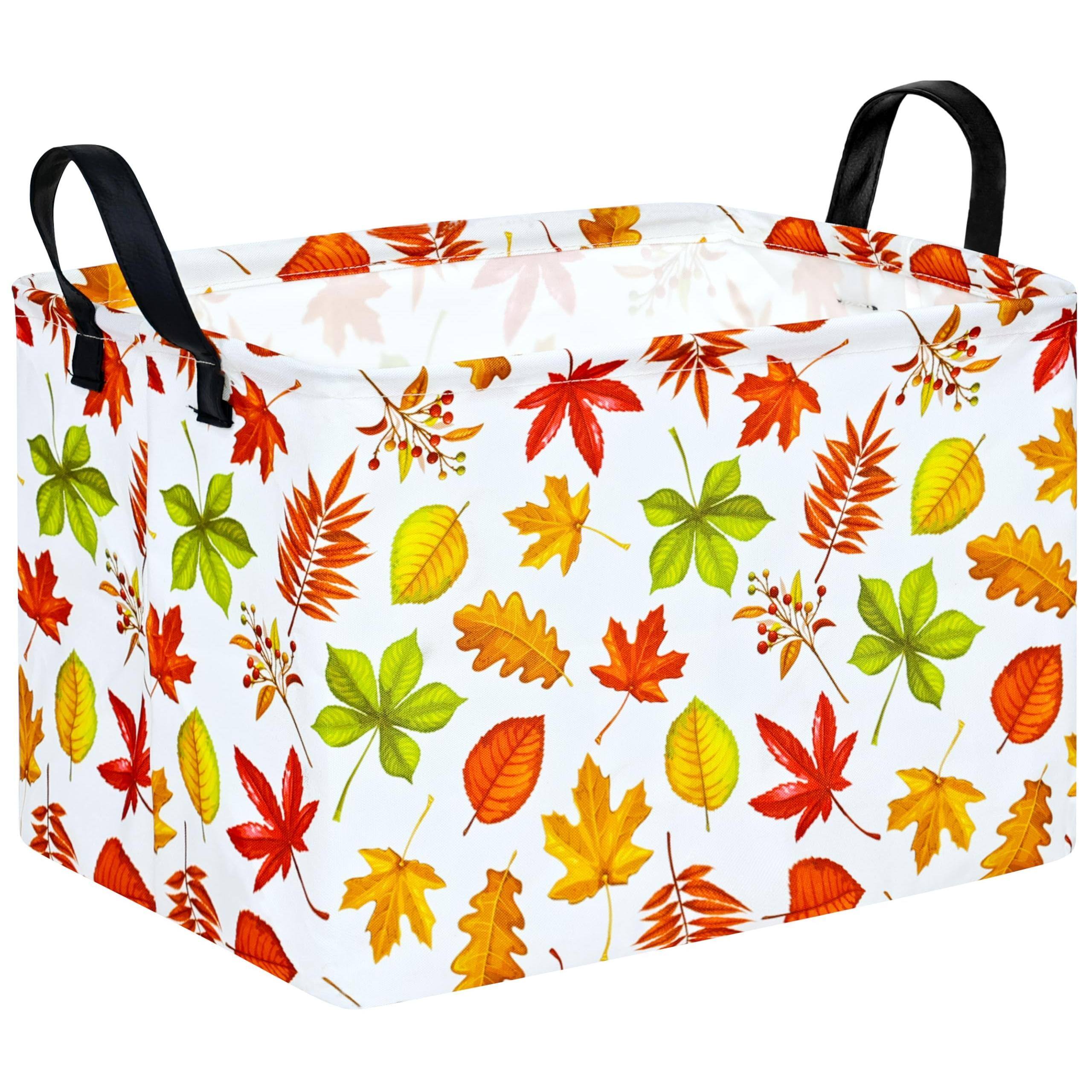 Front. Dapper Styles - Storage Basket Pumpkin Ghost Gift For Foldable Box Waterproof Organizer Bin Laundry Hamper Home Office Dorm... - Fall Leaves.